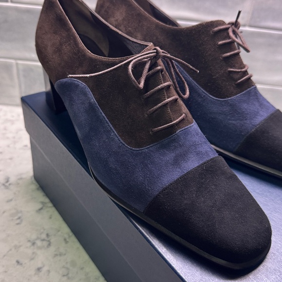 Balenciaga Suede Leather Oxford  Shoes Block Heel | Size 38/ 8 Tri Color - Picture 8 of 13